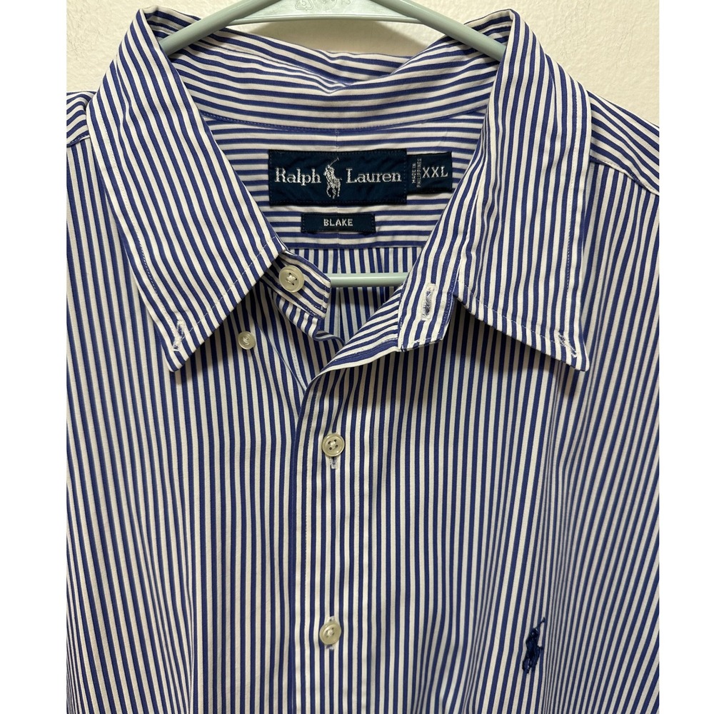 Ralph Lauren Blake XXL Mens Striped Blue White Short Sleeve Button Down Shirt - Picture 3 of 8